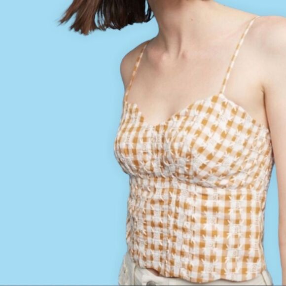 Anthropologie MAEVE Scalloped Hem Gingham Button Crop Top 14 - Picture 10 of 10